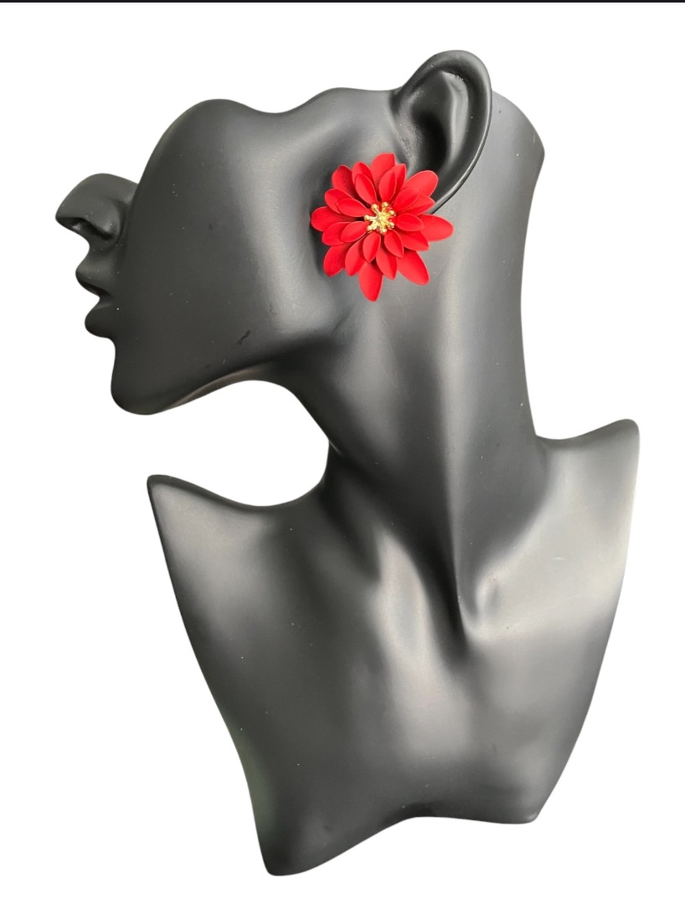 Red Floral Petal Stud Earrings with Gold Accent